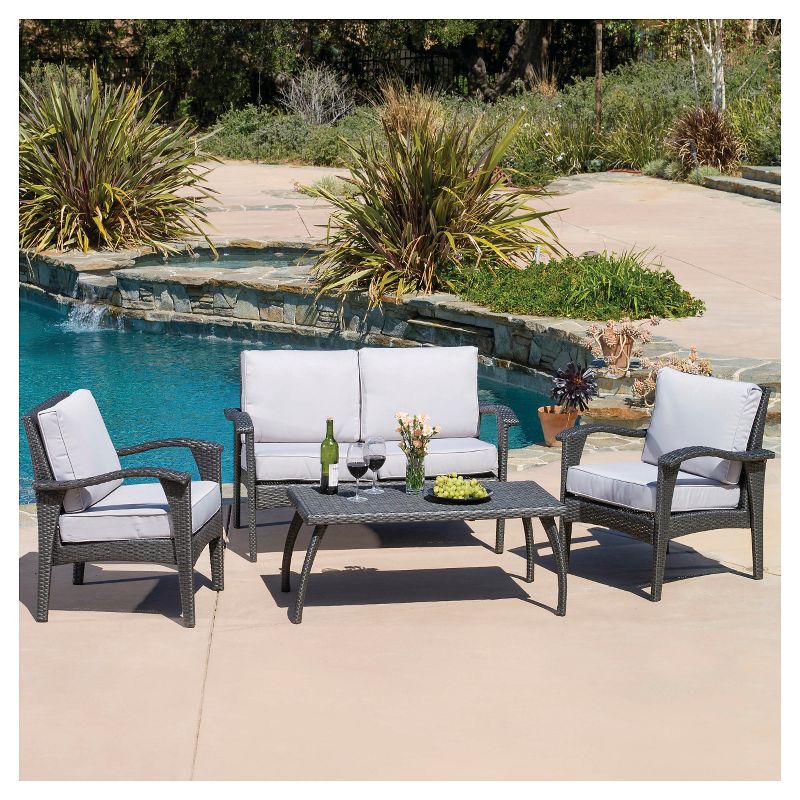 Honolulu Outdoor 4pc Wicker Seating Set and Cushions - Christopher Knight Home, 1 of 6