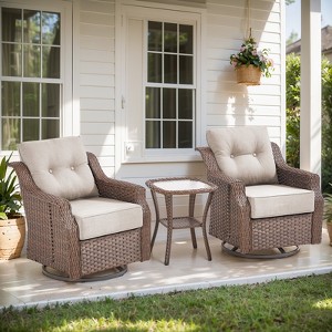 POCASSY Outdoor Swivel Patio Chairs Set with 6-Inch Thick Cushions, All Weather Brown Wicker Patio Furniture Set Outdoor Bistro Set for Porch - 1 of 4