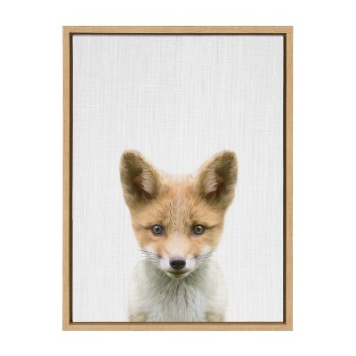 Natural Framed Baby Fox Canvas Art for Kids, 18x24