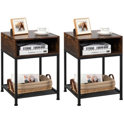 Costway Set of 2 Industrial Nightstand End Side Table W/ Compartment & Mesh Shelf