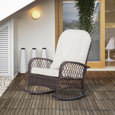 Outsunny Outdoor Wicker Rocking Chair With Widen Seat, Thickened