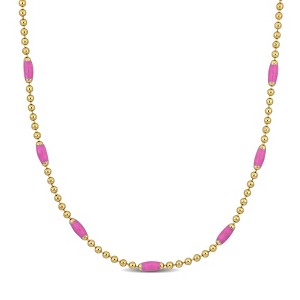 EVERLY JEWELRY | Yellow Plated Sterling Silver 1.5mm Ball Link Necklace with Pink enamel, 15 inc+2 inc ext. - 1 of 4