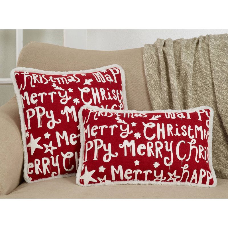 13&#34;x20&#34; Oversize &#39;Merry Happy Christmas&#39; Poly Filled Lumbar Throw Pillow Red - Saro Lifestyle, 4 of 5