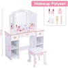 Girls' Vanity Table and Chair Set with Mirror and Drawer, Wooden Makeup Playset for Children, Perfect for 3-9 Yr Kids, White - 3 of 4