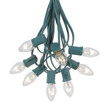 Novelty Lights 25 Feet Twinkle C7 Blue Christmas String Light Set, Vintage Holiday Hanging Light Set, Green Wire