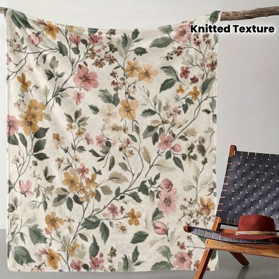 Cozy Floral Print Flannel Throw Blanket - Soft, Warm with Flowers in Green, Pink, and White - Perfect for Sofa, Bed, All-Season Gift Blanket