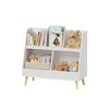TOAOTBNBO Wooden Open Bookcase with Toy Storage Cabinet, Freestanding Bookshelves with Wood Legs Lower Shelves for Bedroom, White - 2 of 4