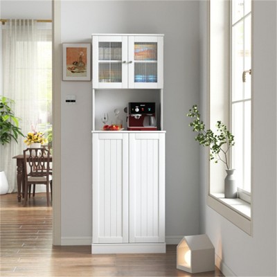 SKRAN 71" Tall Pantry Cabinet with Microwave Stand,Freestanding Kitchen Hutch with Adjustable Shelves, Food Pantry for Kitchen and Dining Room - White