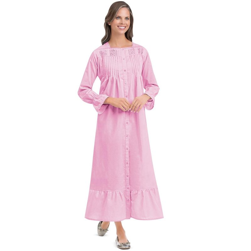 Collections Etc Elegant, Lightweight Lace Trim & Pintuck Cotton Robe, 3 of 5