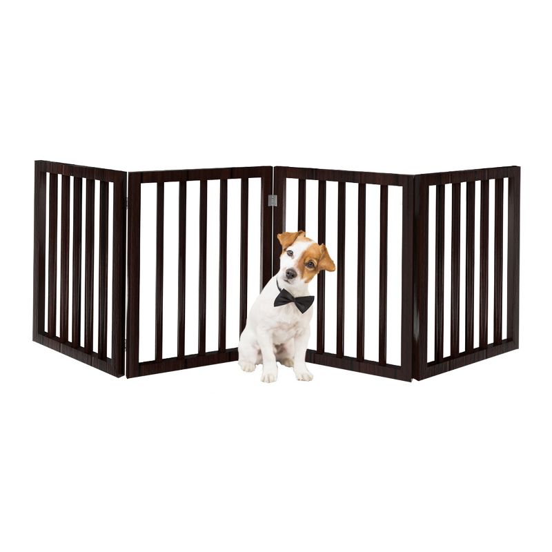 Indoor Pet Gate - 4-Panel Folding Dog Gate for Stairs or Doorways - 73x24-Inch Freestanding Pet Fence for Cats and Dogs by PETMAKER (Brown), 2 of 4