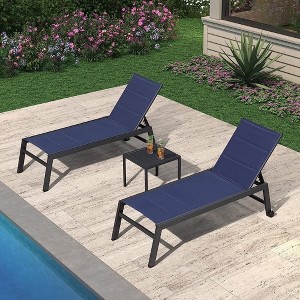 PURPLE LEAF Patio Chaise Lounge Set 2 Pieces Textilene Pool Lounge Chairs with Wheels Sunbathing Chair for Outdoor, Beach, Yard, Side Table Included - 1 of 4