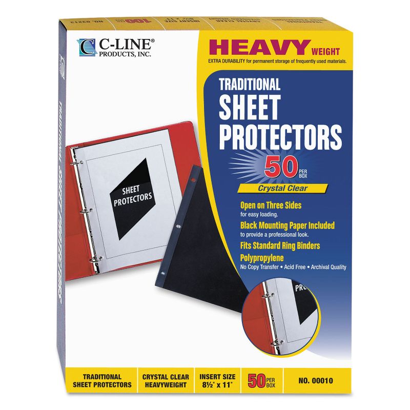 C-Line Traditional Polypropylene Sheet Protector Heavyweight 11 x 8 1/2 50/BX 00010, 1 of 4
