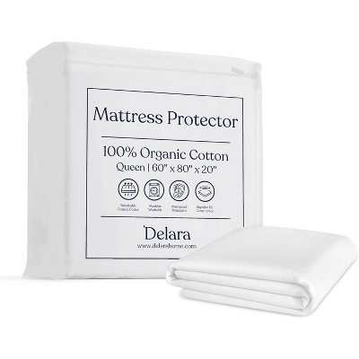 Delara Organic Cotton Waterproof Mattress Protector, GOTS Certified, Soft Cooling Noiseless Breathable Cover, Fits 20 Inch Deep Pocket
