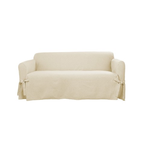 Farmhouse Basketweave Loveseat Slipcover Oatmeal - Sure Fit : Target