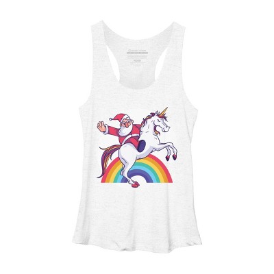 Women's Design By Humans Christmas Cartoon Santa Riding A Unicorn By rasok Racerback Tank Top