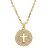 Steeltime Ladies brass simulated diamonds round cross pendant. Color Options: White, Gold - 2 of 4