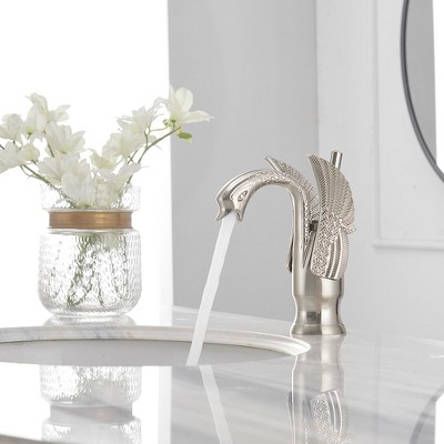 Brushed Nickel Swan Single Handle Bathroom Faucet with Pop Up Drain
