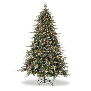 Frosted Christmas Tree, Flocked Christmas Tree with Pine Cones, 240 Warm White Lights-8 Modes, Automatic Hinged Expansion, Metal Stand - 1 of 4