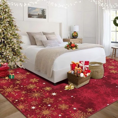Acekool Christmas Area Rugs, Washable Non-Slip Snowflakes Carpet, Soft Low Pile Foldable Stain Resistant for Bedroom, Home