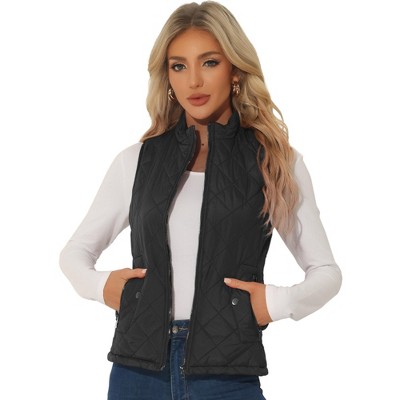 Allegra K Women's Stand Collar Lightweight Gilet Quilted Zip Vest