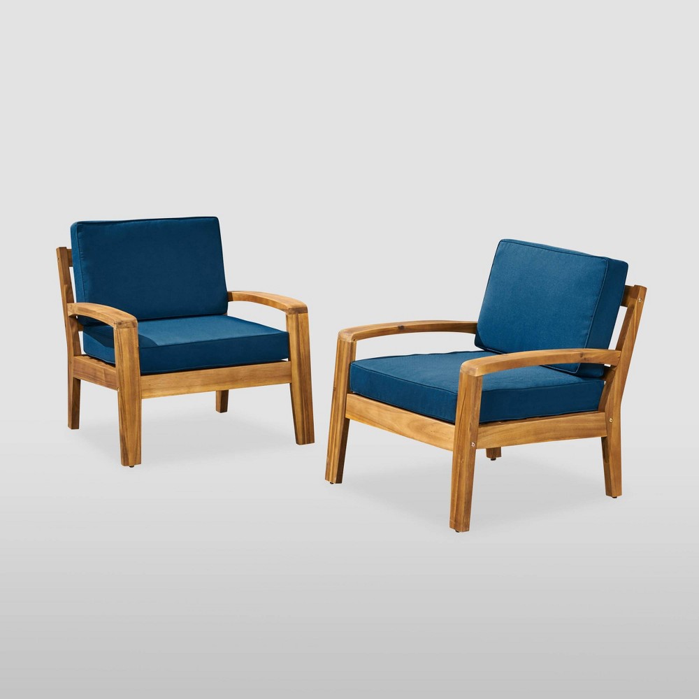 Photos - Garden Furniture 2pk Grenada Acacia Wood Club Patio Chairs Teak/Dark Teal - Christopher Kni