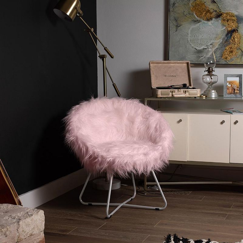 BirdRock Home Pink Faux Fur Papasan Chair with White Legs, 2 of 6