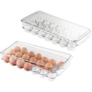 Plastic Egg Holder with Lid and Handle, Clear Container Holds 21 Eggs, Made in USA for Refrigerator - 1 of 4