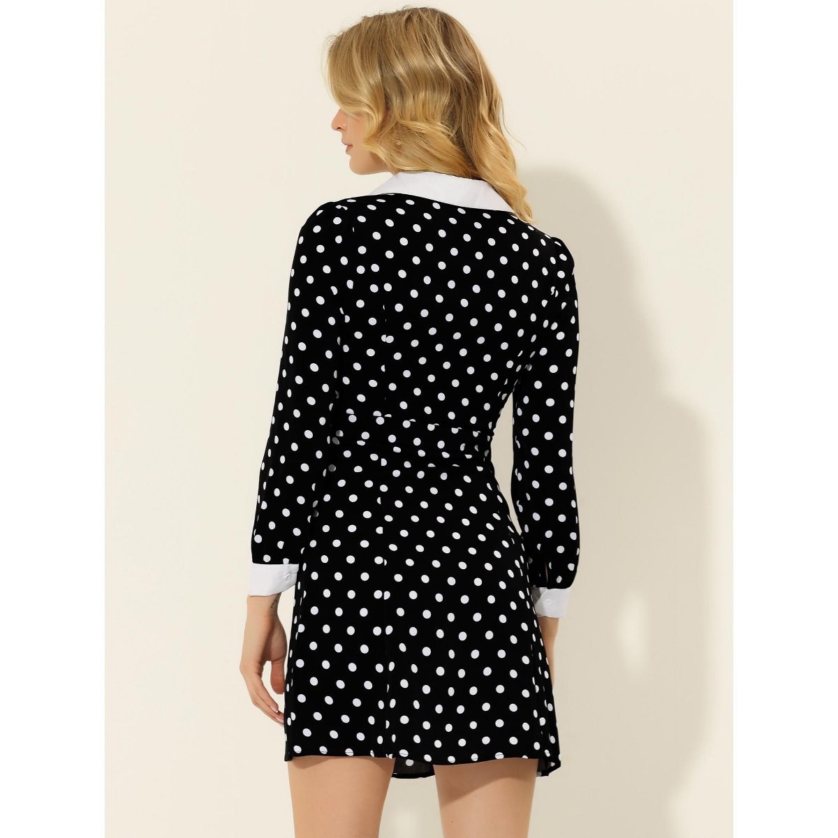 Женские платья INSPIRE CHIC Women's Vintage Contrast Polka Dots Long Sleeve A-Line Collar Dress Medium Black — фото 4