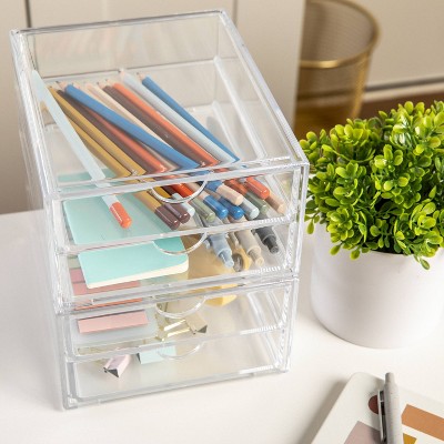 Martha Stewart 2pc with Plastic Stackable Office Desktop Organizer with 2 Pullout Drawers Clear: Desk Drawer Organizers
