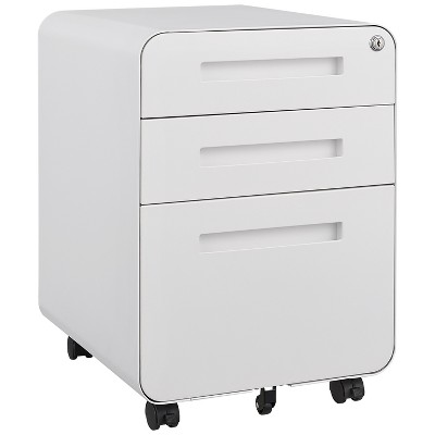 Vynxaria 3-Drawer Mobile File Cabinet - Versatile Utility Storage Cabinets with Lock and Anti-Tilt Design (White)