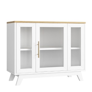 Buffet Cabinet with Storage, 36" Sideboard Cabinet with Fluted Glass Door, Retro Coffee Bar Station with Adjustable Shelf, Natural - 1 of 4