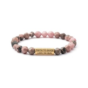 HOPE LOVE SHINE Rhodonite Beaded Bracelet – Gold-Tone Affirmation Bar Stretch Bracelet Gift for Women - 1 of 4