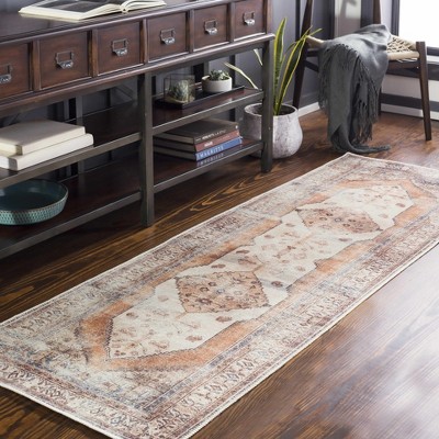 Arncliffe Tan and Light Gray Washable Polyester Runner Rug
