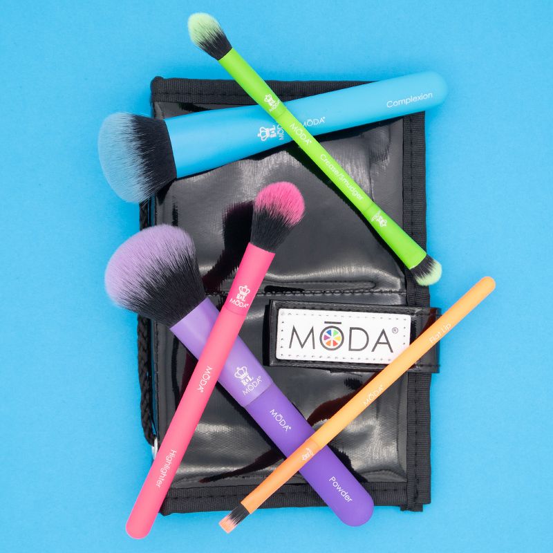 MODA Brush Totally Electric Complete Face  6pc Travel Sized Makeup Brush Flip Kit, Includes Powder, Complexion, and Highlighter Makeup Brushes, 5 of 14