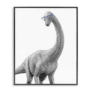 Stupell Industries Cute Monochrome Longneck Dinosaur Blue Glasses Design, 16" x 20" - 1 of 4