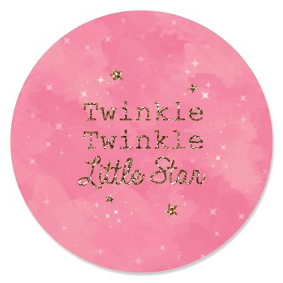 Big Dot of Happiness Pink Twinkle Twinkle Little Star - Baby Shower or Birthday Party Circle Sticker Labels - 24 Count