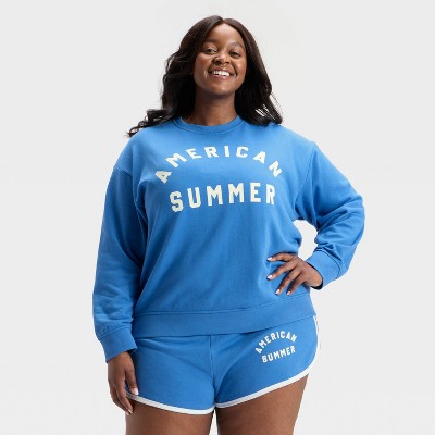 Women's Graphic Pullover Sweatshirt - Universal Thread™ Light Blue Letters