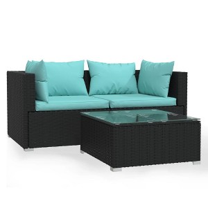 vidaXL Black Patio Furniture - Blue Cushion - 2 Seats with Table - 1 of 4