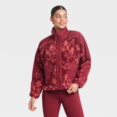 Women's Printed High Pile Fleece Jacket - JoyLab™ Wine Red S