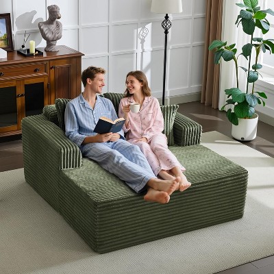 TackView Oversized Chaise Lounge Chair, 54 * 61" Indoor Cloud Plush Corduroy Floor Sofa Bed Deep Seat No Assembly Couch for Living Room