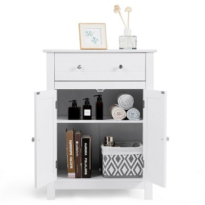 White Freestanding Bathroom Storage Cabinet with Adjustable Shelving