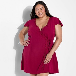 Women's Lace Trim Wrap Mini Dress - Wild Fable™ Burgundy - 1 of 3