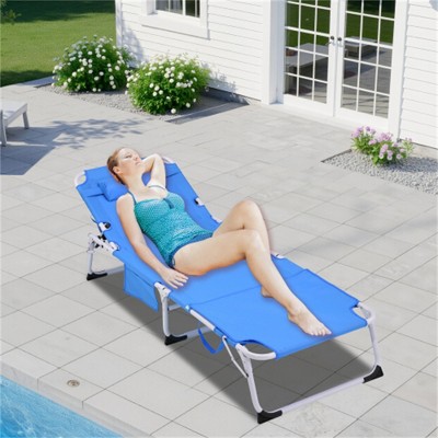 SKRAN 3-in-1 Heavy Duty Tanning Chair with Face Hole Adjustable 5-Position Folding Lounge Chairs for Portable Lounge Chair for Patio Pool