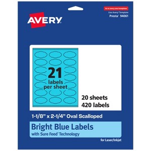 Avery Bright Blue Paper Labels, 1-1/8" x 2-1/4" Oval Scalloped - 1 of 4