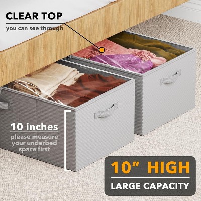 Gray Fabric Stackable Under Bed Storage Bins with Clear Lids