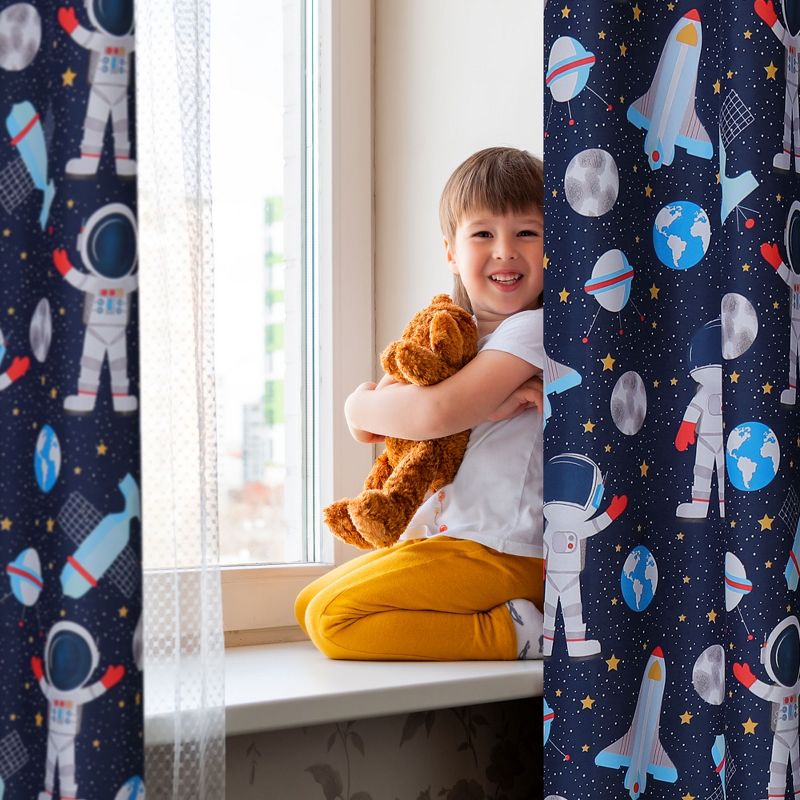 PiccoCasa Window Curtain Panels for Kid Bedroom Space Astronaut Printed Set of 2 Panels, 3 of 4