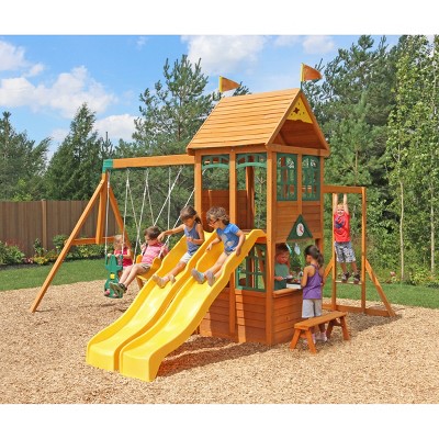 wooden swing set with slide