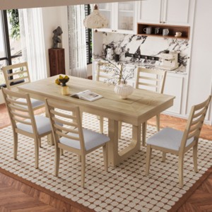 Modern 7-Piece Rubber Wood Extendable Dining Table Set with Upholstered Chairs, Expandable Kitchen Table for Dining Room-Maison Boucle - 1 of 4