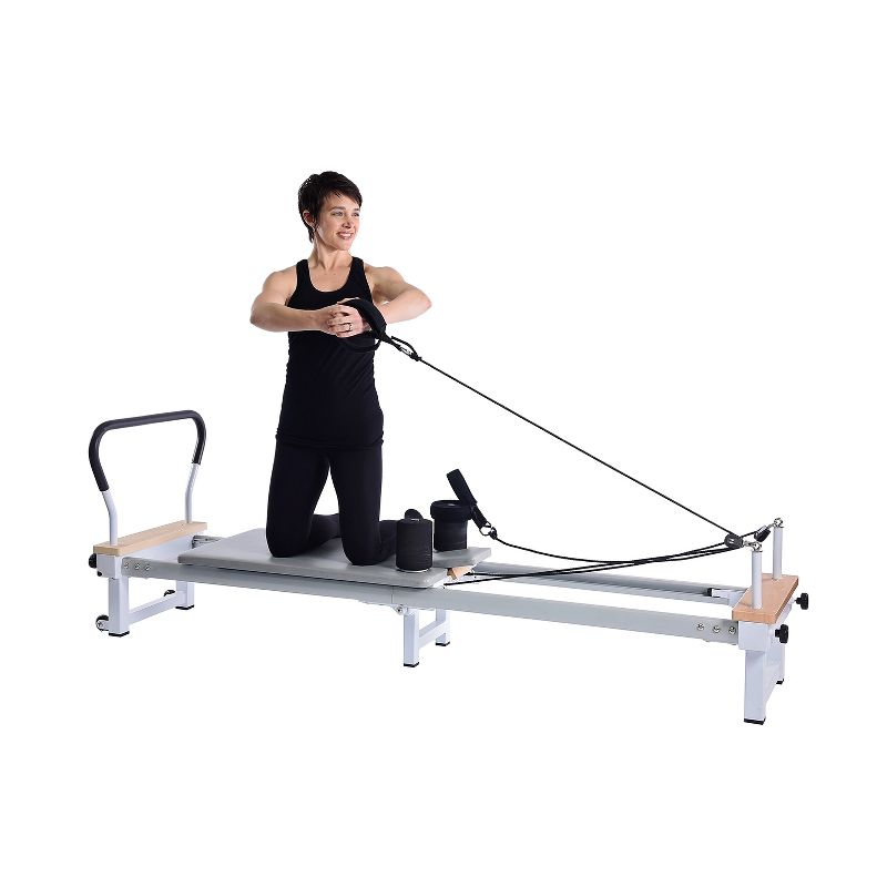 Stamina 55-5610 AeroPilates Precision Series Cushioned Cardio Reformer Resistance Band Foldable Wheeled Workout System Home Gym Machine, White, 5 of 8