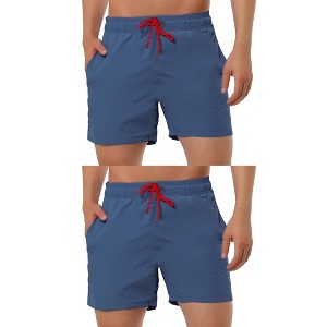 Lars Amadeus Men's Holiday Beach Solid Color Adjustable Waist Bathing Swim Shorts 2 Packs - 1 of 4